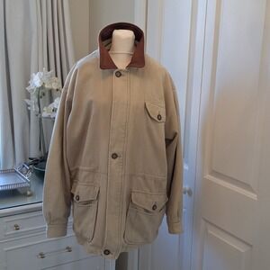 Hammacher Schlemmer Mens Vintage Beige Cotton Canvas Field Jacket Zip/Buttons LG